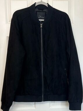 Marc Anthony Mens XL Black Micro Perforated Faux Suede Bomber Jacket Zip Full